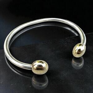 Q Ray Sterling Silver Cuff Bracelet Gold Modernist Sculptural Bio Energy 925